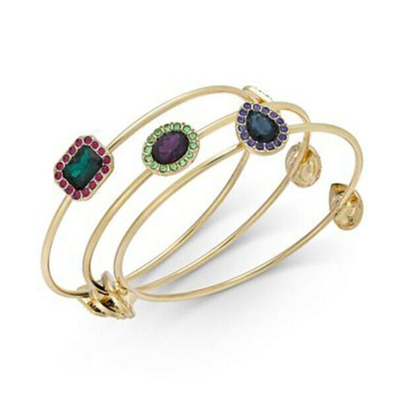 Jewelry - INC Gold-Tone 3-Piece Multi-Stone Bangle Bracelets: Stylish Elegance